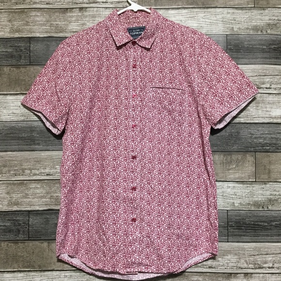 Topman Classic Fit Floral Button Up Shirt Men’s M Red White Short Sleeve. - Picture 3 of 7